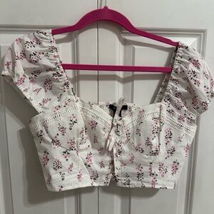 Forever 21 Floral Pink and White Blouse